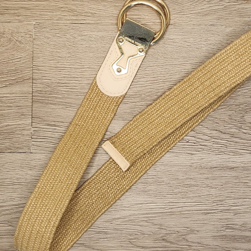 MICHAEL KORS WOVEN BELT – GOLD HARDWARE WITH LEATHER ACCENTS – GREAT FOR SUMMER